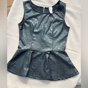 Vintage Made In USA Vegan Leather Peplum Fit and Flare Fitted Tank Black Size S
